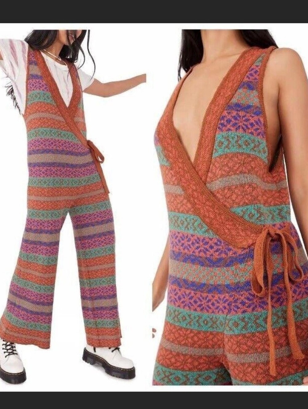 We The Free Striped Knit Wrap Jumpsuit